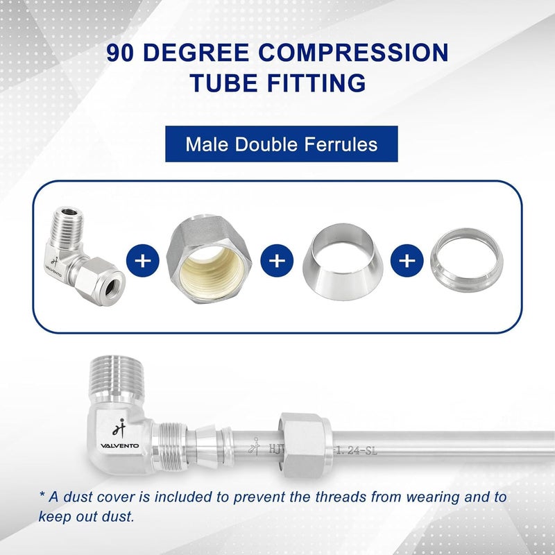 VALVENTO 316 Stainless Steel 90 Degree Compression Tube Fitting 1/2" OD x 1/2" NPT Male Adapter Connector with Double Ferrules for Oil, Chemical, and Natural Gas Connections, 1 PC - Image 4